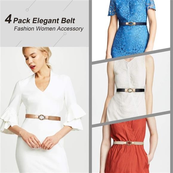 Women Skinny Belt for Dresses Retro Stretch Ladies Waist Belt Plus Size Set of 4 main image 4